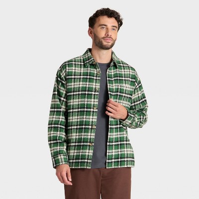 Men's Vintage Heavy Weight Flannel Long Sleeve Shirt - Goodfellow & Co™ Green Plaid S
