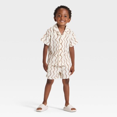 Grayson Mini Toddler Boys' Button Down Short Sleeve Shirt and Shorts Set - Brown 12M