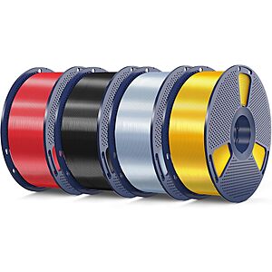 4-Pk Sunlu Shiny Silk PLA+ 1kg Spool 3D Printer Filament Bundle From $41.40 + Free S&H