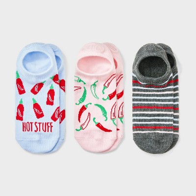 Women's Chili Pepper 3pk Liner Socks with Gel Grippers - Blue 4-10