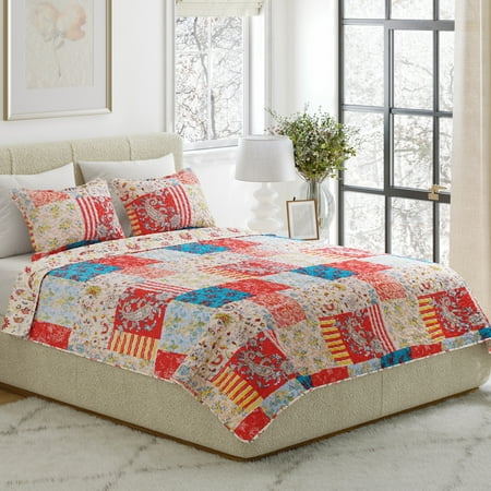 Somerset Home 3-Piece Quilt Set Queen Size - Mallory Patchwork Full/Queen Quilt Bed Comforter with 2 Bed Pillow Shams