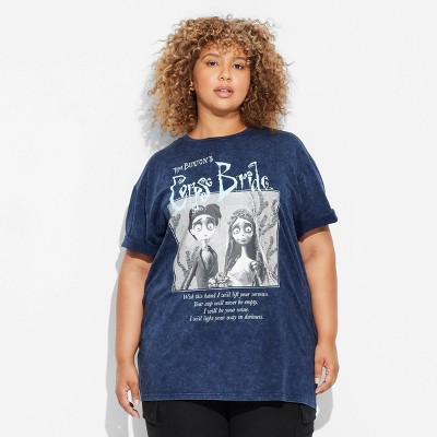 Women's Corpse Bride Oversized Short Sleeve Graphic T-Shirt - Blue 2X