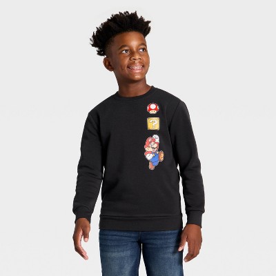 Boys' Super Mario Crewneck Fleece Graphic Sweatshirt - Charcoal Gray L