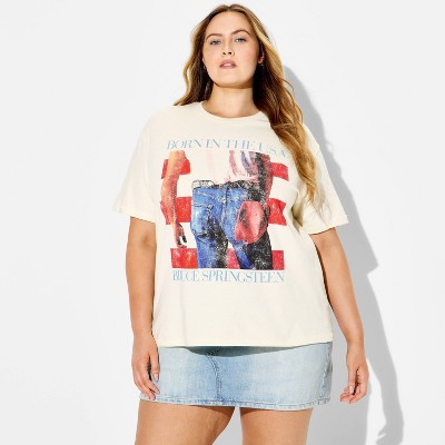 Women's Born in the USA Springsteen Short Sleeve Graphic T-Shirt - White 3X