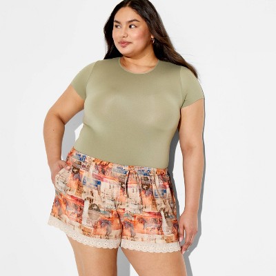 Women's Rodeo Lace Bottom Graphic Pull-On Shorts - Multicolor 2X
