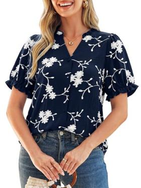 Simplee Womens Button Down Puff Ruffle Short Sleeve Blouse Top Amazon