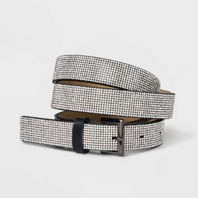 Women's Rhinestone Belt - Wild Fable™ Black M: Adjustable Buckle, Solid Pattern, Medium Size