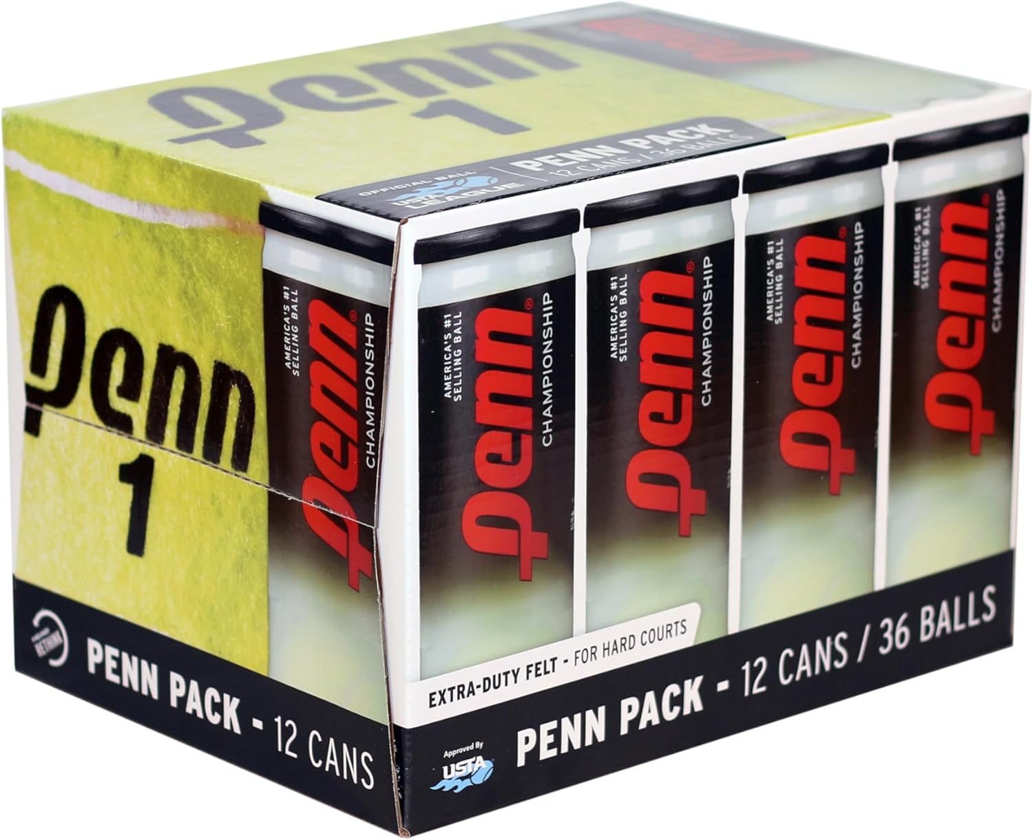 Penn Championship Tennis Balls - Extra Duty Felt Pressurized Tennis Balls 3 Count(Pack of 12)