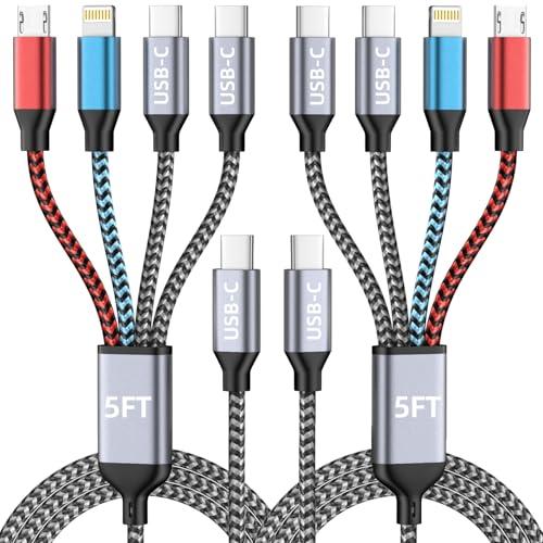 2-Pack Jogrytece 5' 4-In-1 USB-C Multi Charging Cable w/ Dual Type-C/Micro/IP Port Amazon