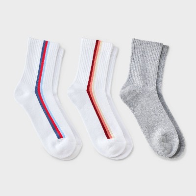 Women's 2pk Vertical Stripes Cushioned Mid Crew Socks - Auden™ - Heather Gray