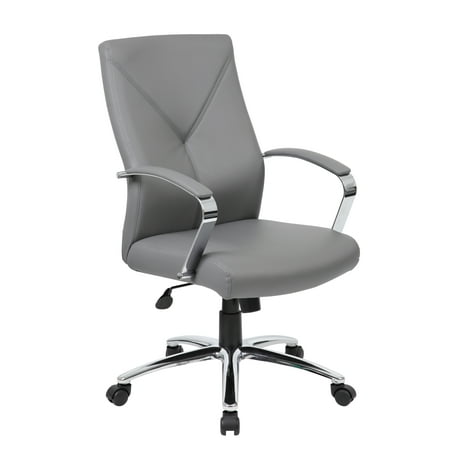 Boss Office Products LeatherPlus Home Office Adjustable Executive Chair with Casters, Grey