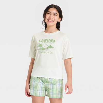 Girls' Oversized Laguna Beach Graphic Pajama Top - art class™ White S