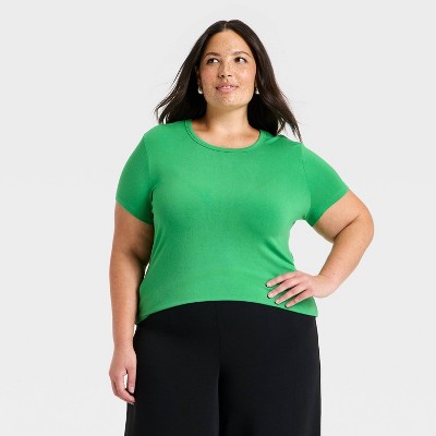 Women's Short Sleeve Fitted Jersey T-Shirt - A New Day™ Green 3X