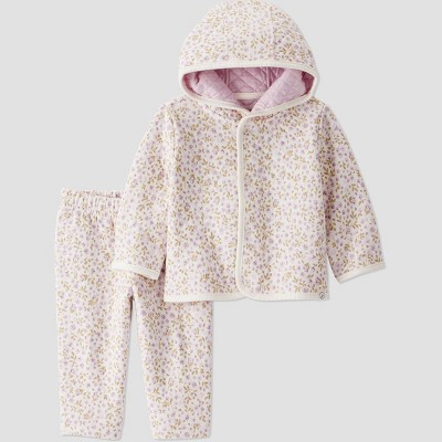 Little Planet By Carter's Organic Baby Girls' 2pc Quilted Floral Hooded Set - Pink 3M