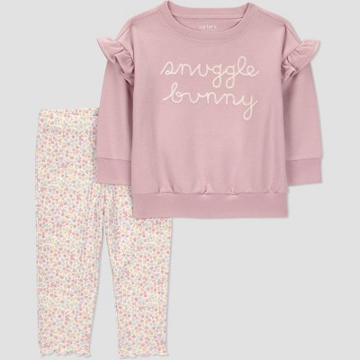 Carter's Just One You® Baby Girls' 2pc Snuggle Bunny Sweatshirt and Floral Leggings Set - Pink 18M