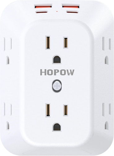 Hopow 6-Outlet 4-Port Surge Protector / Outlet Extender