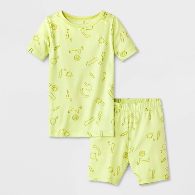 Baby Girls' 2pc Short Sleeve Smooth Jersey Snug Fit Pajama Set - Cat & Jack™ Yellow 18M