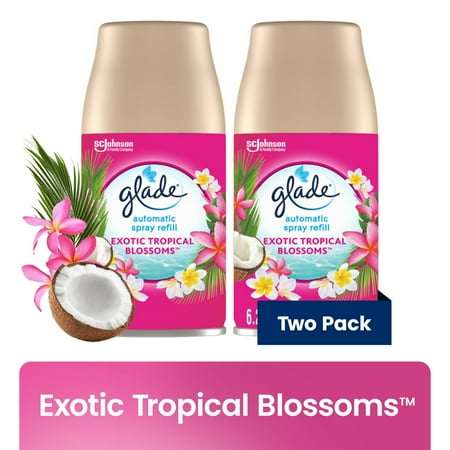 Glade Automatic Spray Refills, Air Freshener, Infused with Essential Oils, Exotic Tropical Blossoms, 6.2 oz, 2 Count