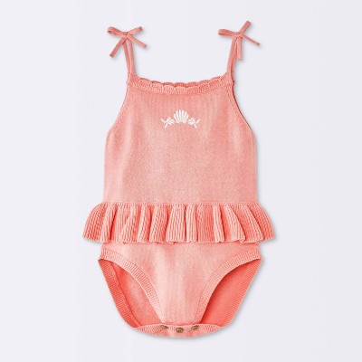 Baby Girls' Peplum Sweater Romper - Cloud Island™ Pink 6-9M