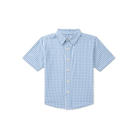 Wonder Nation Boys Cotton Button Down Shirt with Short Sleeves, Sizes 4/5-18 & Husky