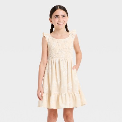 Girls' Woven Floral Printed A-Line Dress - Cat & Jack™ Cream XXL Plus