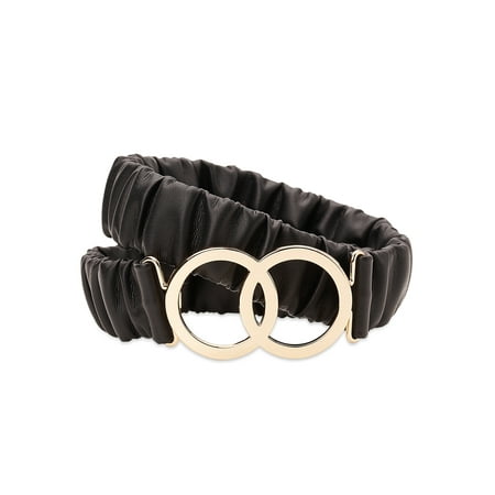 Madden NYC Women's Ruched PU Stretch Belt, Black