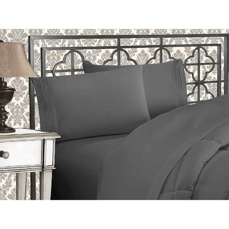 Elegant Comfort 4-Piece Microfiber Sheet Set, Deep Pocket, Wrinkle Resistant & Fade Resistant, Full, Slate Gray