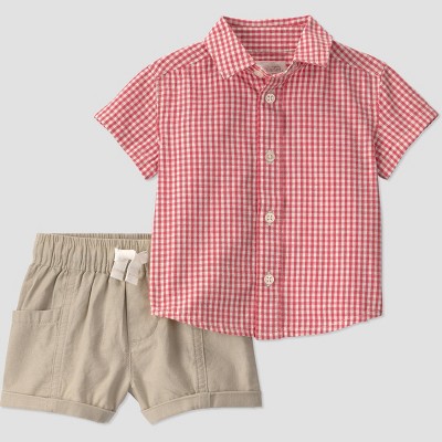 Little Planet by Carter's Baby Boys' Organic 2pc Gingham Woven Set - Red 3M