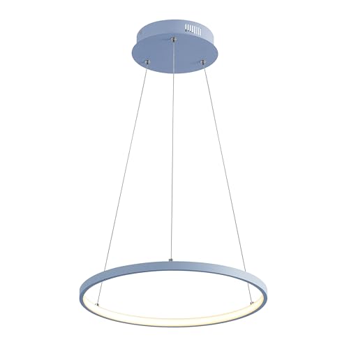 JONATHAN Y 15.75" Blue Modern Integrated LED Pendant Light, Dimmable Round Hoop Chandelier for Kitchen Island, Dining Room, Adjustable Height Metal Hanging Light (JYL7202D)
