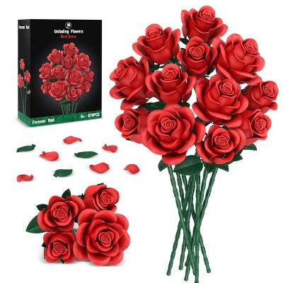 Angel Sar Red Roses Flower Bouquet Building Sets, 670Pcs Compatible with Lego Flowers, Valentines Day Gifts for Her, Mom, Wife, Romantic Home Decor