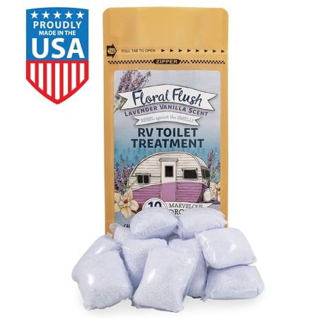 Camco Floral Flush RV Toilet Treatments Drop-Ins – Lavendar Vanilla, 10-Count (41490)