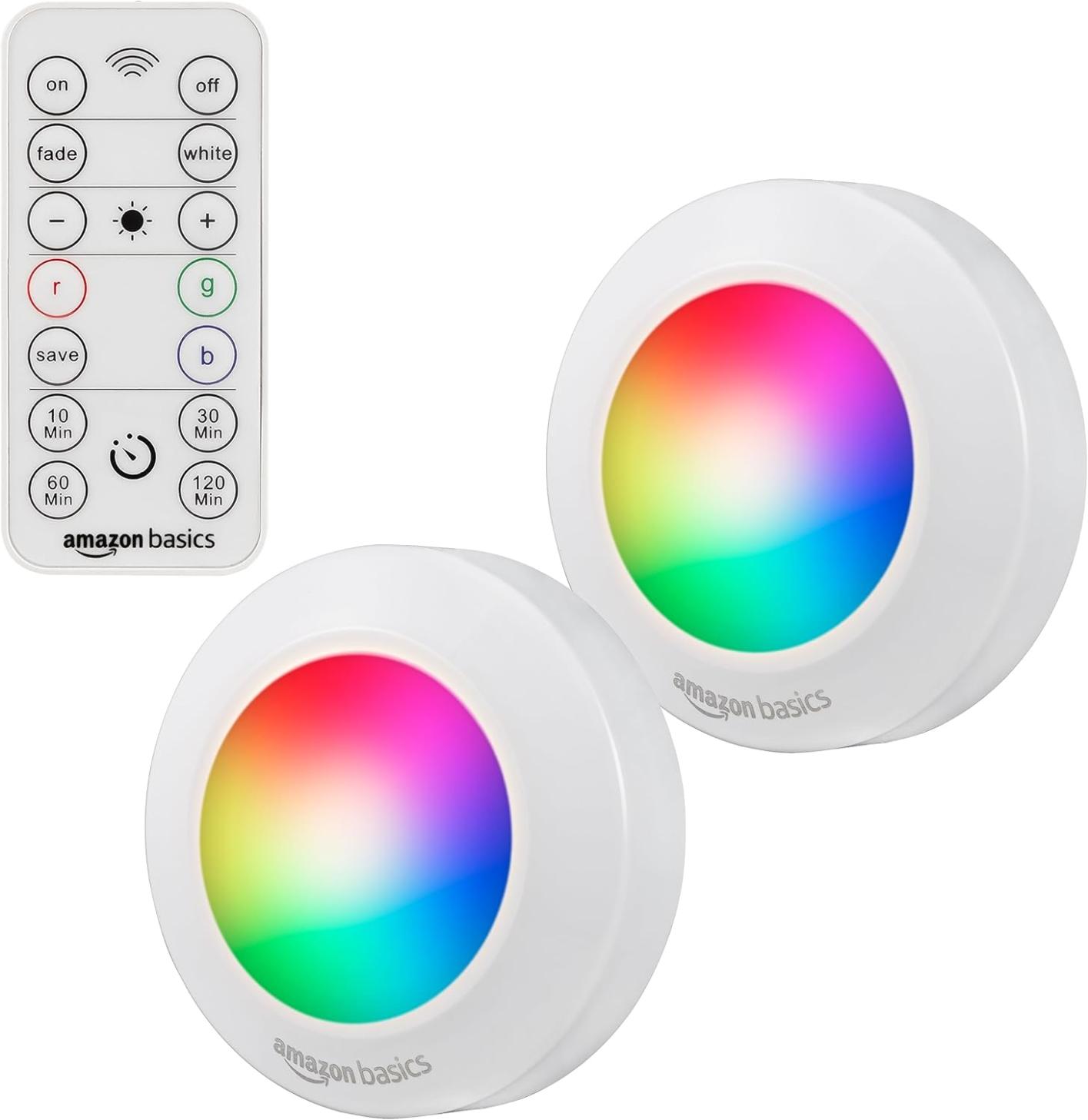 2-Pack Amazon Basics 40 Lumens Motion Sensor LED Puck Lights Amazon