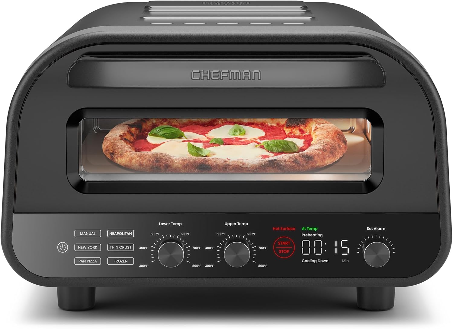 CHEFMAN Indoor Pizza Oven - Makes 12 Inch Pizzas in Minutes, Heats up to 800°F - Countertop Electric Maker with 5 Touchscreen Presets, Pizza Stone and Peel Included - Stainless Black