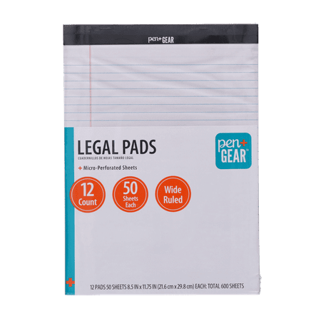 Pen+Gear Wide Ruled Legal Pads, 8.5"x11", White, 50 Sheets, 12 Pack