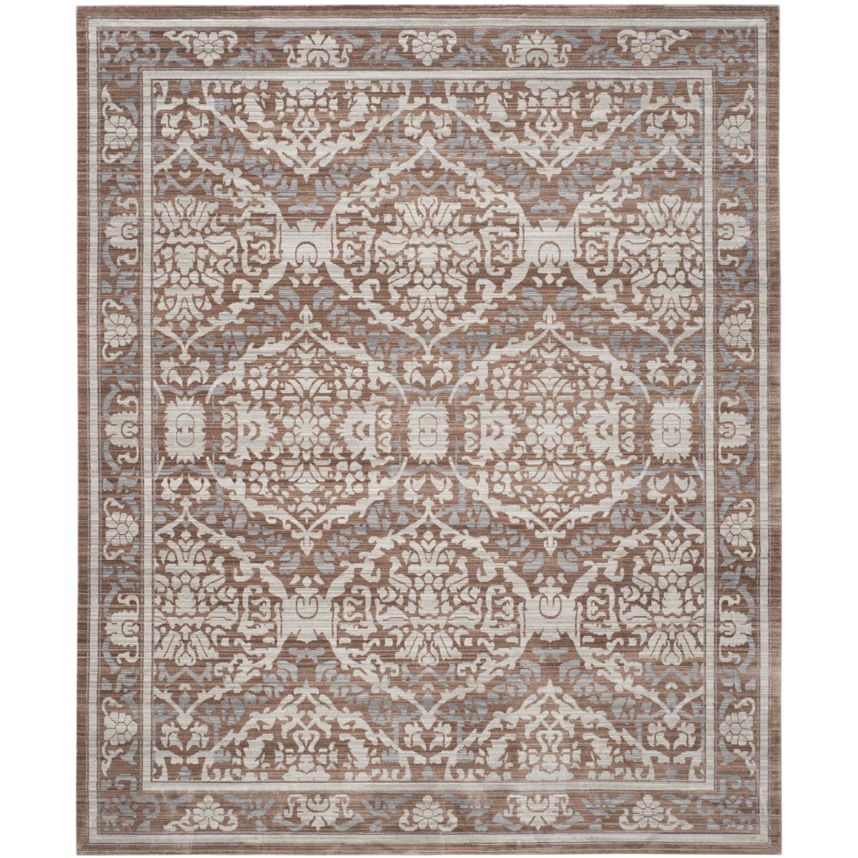 SAFAVIEH Valencia Lacklan Damask Polyester Area Rug, Grey/Brown, 8' x 10'