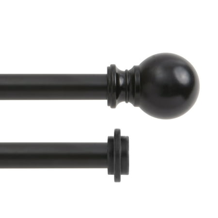 Kenney Ball 5/8" Standard Decorative Window Double Curtain Rod, 36-66", Matte Black