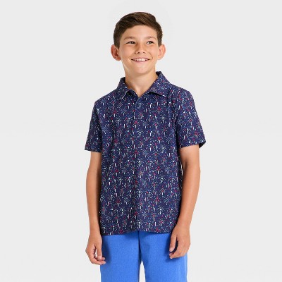 Boys' 4th of July Textured Golf Polo Shirt - All In Motion™ Navy Blue XXL