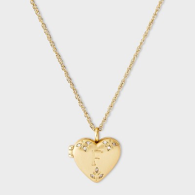 Brass Letter "F" Heart Locket with Initial Pendant Necklace - A New Day™ Gold