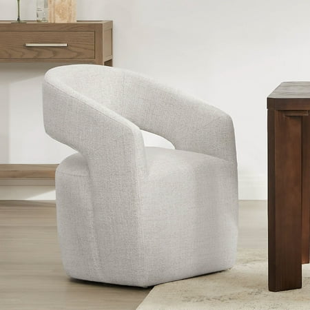 Spruce & Spring Barrel-Style Dining Chair with Upholstered Seat and Casters, No Assembly Required, Multi-colored Wheat Fabric