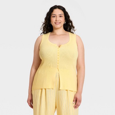 Women's Button-Up Sweater Tank Top - A New Day™ Yellow 4X