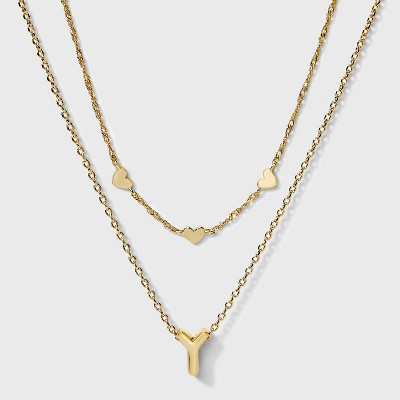 14kt Gold Dipped Layered Hearts "Y" Initial Extender - A New Day™ Gold
