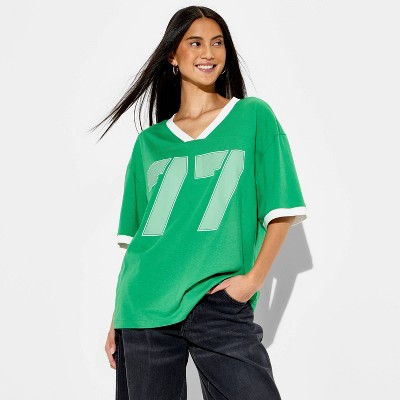 Women's Lucky Football Oversized Short Sleeve Graphic T-shirt - Emerald Green XL