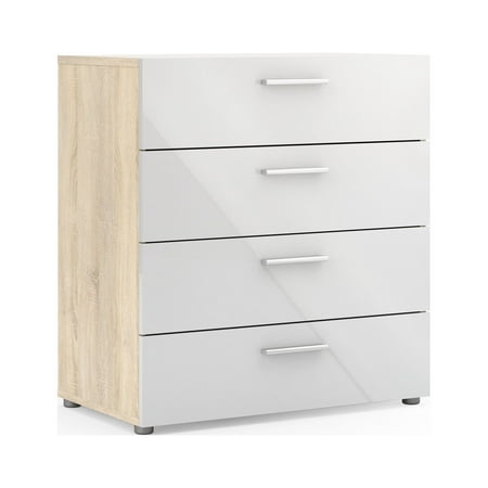 Tvilum Loft 4 Drawer Chest Dresser for Adults, Oak Structure/White High Gloss