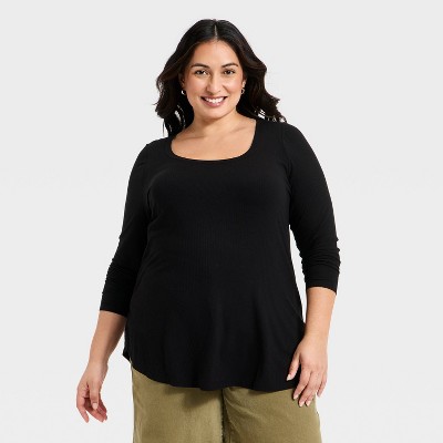 Women's Long Sleeve Knit Scoop Neck Tunic Top - Ava & Viv™ Black 4X