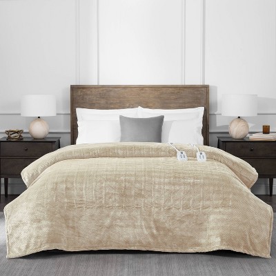 Brookstone Full/Queen Heated Micro Herringbone Blanket Taupe