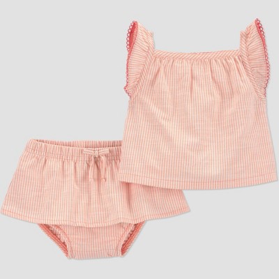 Carter's Just One You® Baby Girls' 2pc Striped Tank Top and Peplum Bloomer Set - Orange 3M