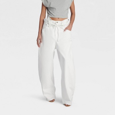 KBB by KAHLANA Women's High Waisted 'The Cut Out Paper Bag Jeans' - White 16