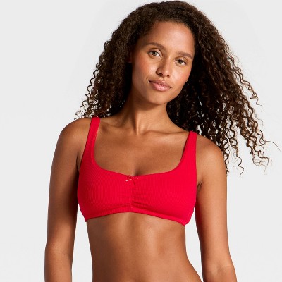 Women's Waffle Ruched Front Bralette - Wild Fable™ Red XS