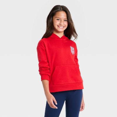 Girls' United States Soccer Federation Front and Back Hooded Pullover Sweatshirt - Red M