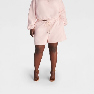 KBB by KAHLANA Women's Mid-Rise 'The Drawcord Sweatshorts' - Light Pink 1X